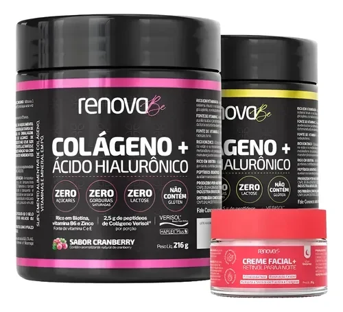 Kit 2 Colágenos Renova Be 216 g com Creme Facial Retinol Noite