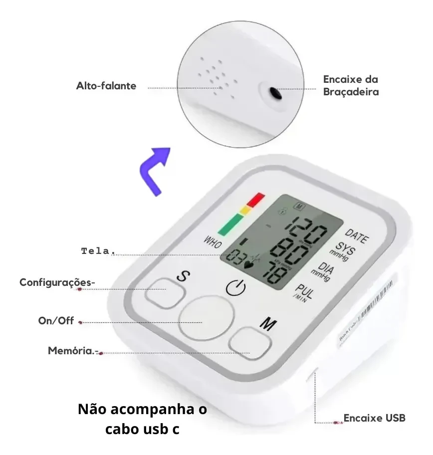 Aparelho Profissional Pressão Arterial comVoz e Monitor Densímetro Digitalizado Automático