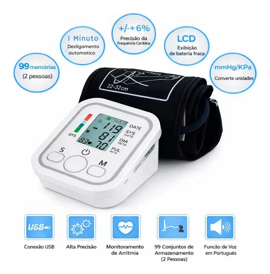 Aparelho Profissional Pressão Arterial comVoz e Monitor Densímetro Digitalizado Automático