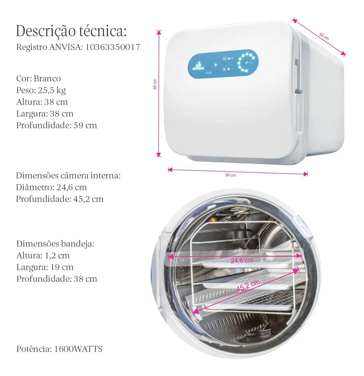 Autoclave Cristófoli Vitale Class Inox comANVISA 12L Bivolt 127/220V