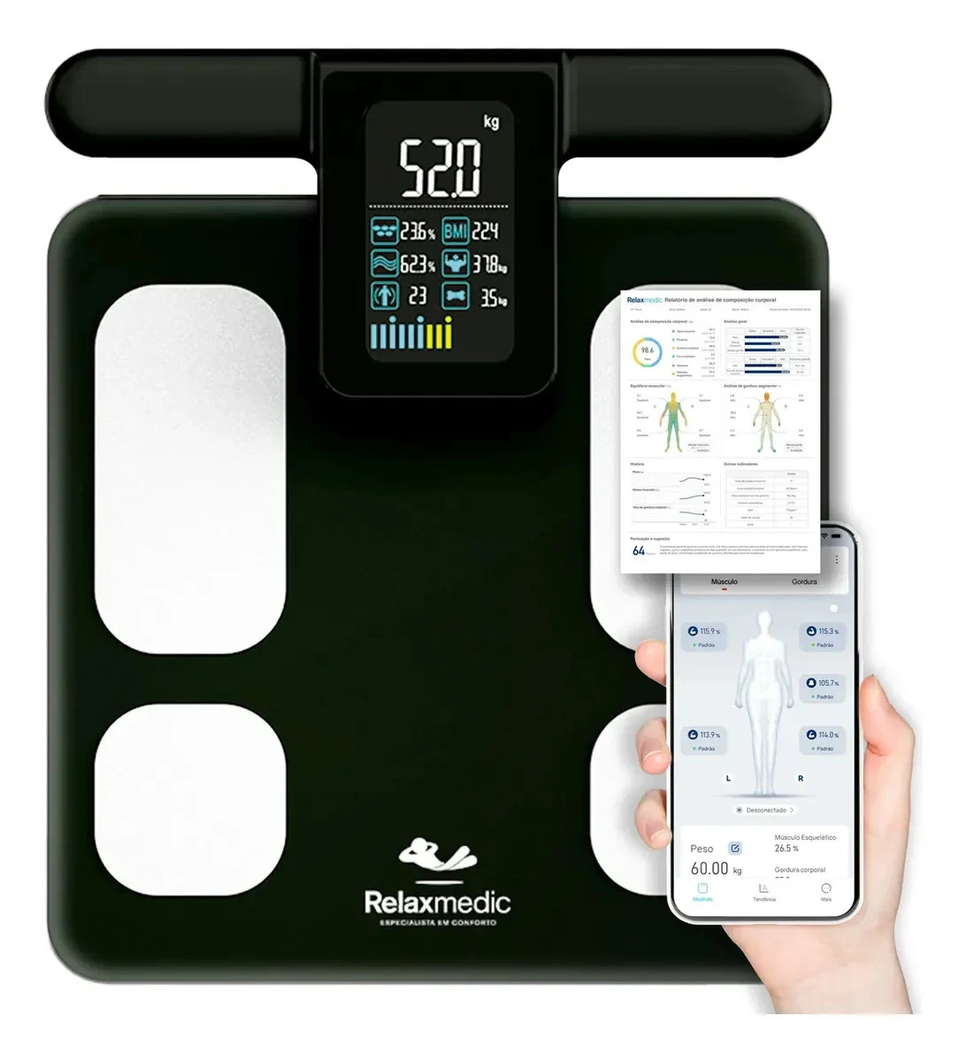 Balança de Bioimpedância Bodyscan Pro Relaxmedic Preta