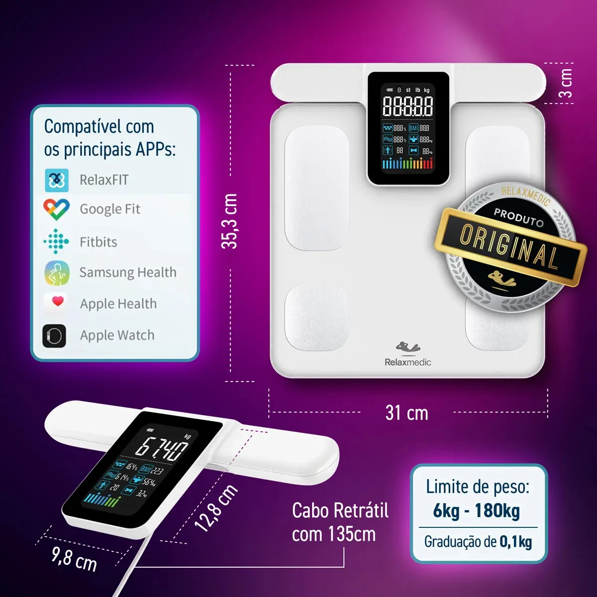 Balança de Bioimpedância Bodyscan Pro Relaxmedic Branca