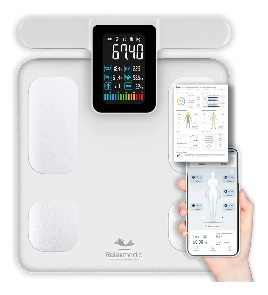 Balança de Bioimpedância Bodyscan Pro Relaxmedic Branca