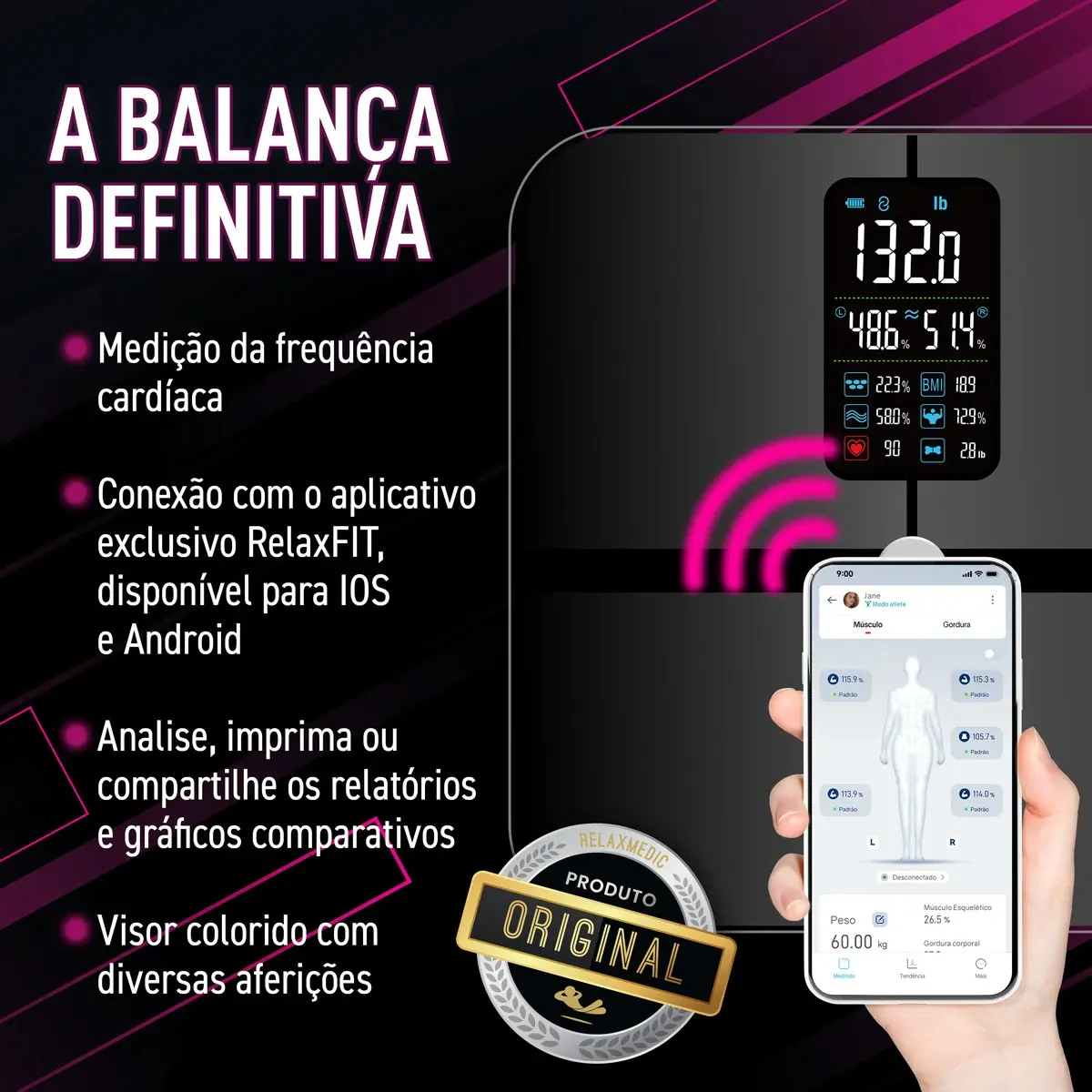 Balança de Bioimpedância Intelligence Relaxmedic com App