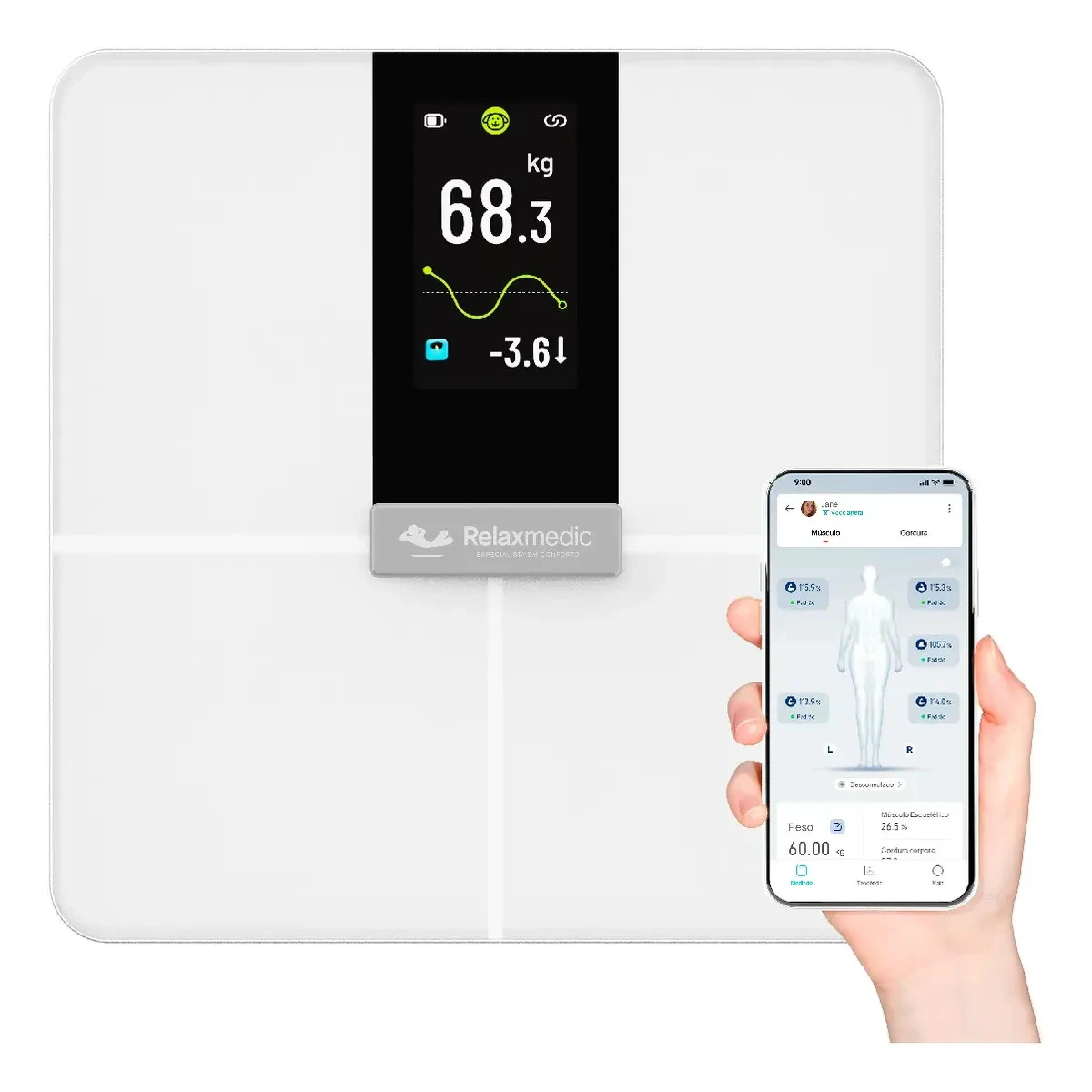 Balança de Bioimpedância Intelligence Wi-Fi Relaxmedic