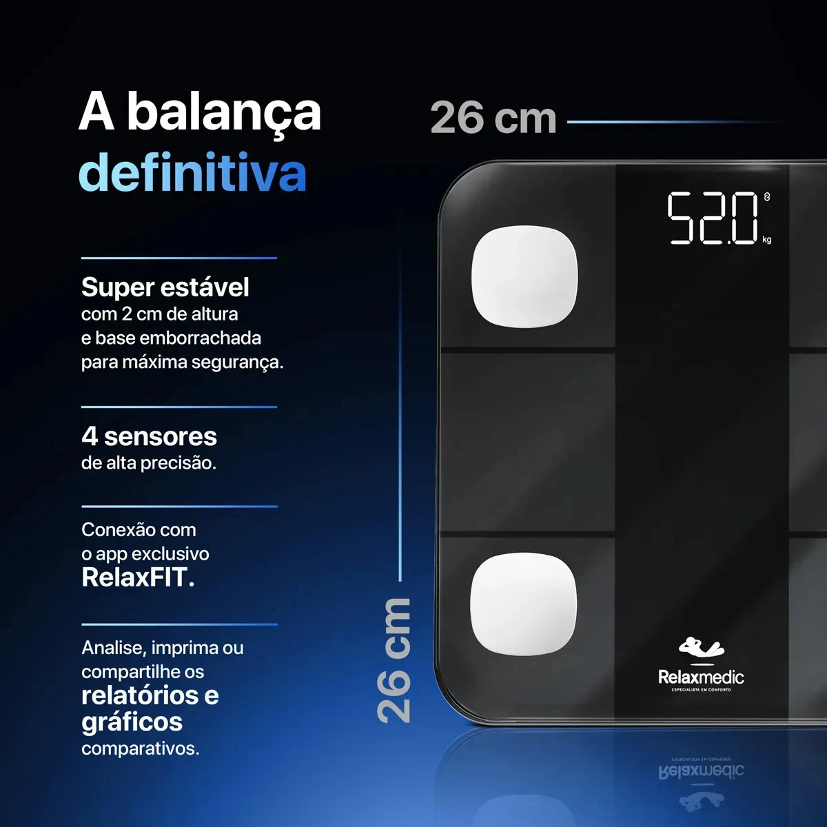 Balança de Bioimpedância Bluetooth Relaxmedic RM-BD0263A