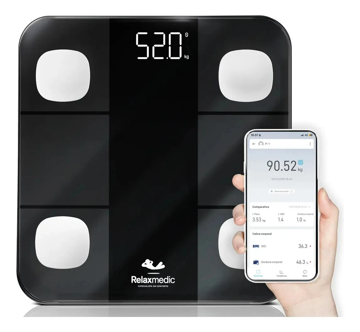 Balança de Bioimpedância Bluetooth Relaxmedic RM-BD0263A
