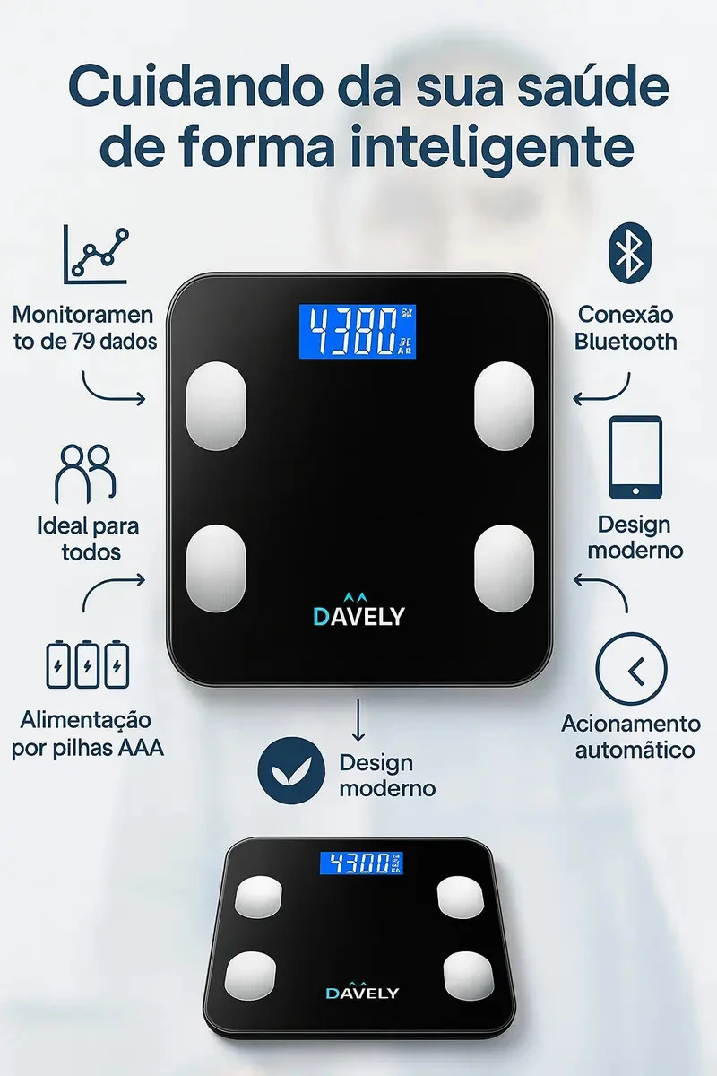 Balança de Bioimpedância Bluetooth Davely TT5412 140 kg