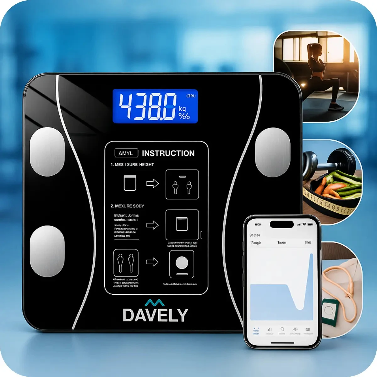 Balança de Bioimpedância Bluetooth Davely TT5412 140 kg