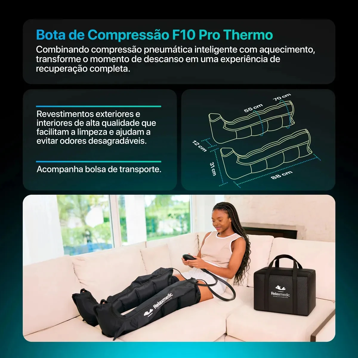 Bota de Compressão Pneumática Relaxmedic F10 Pro Thermo