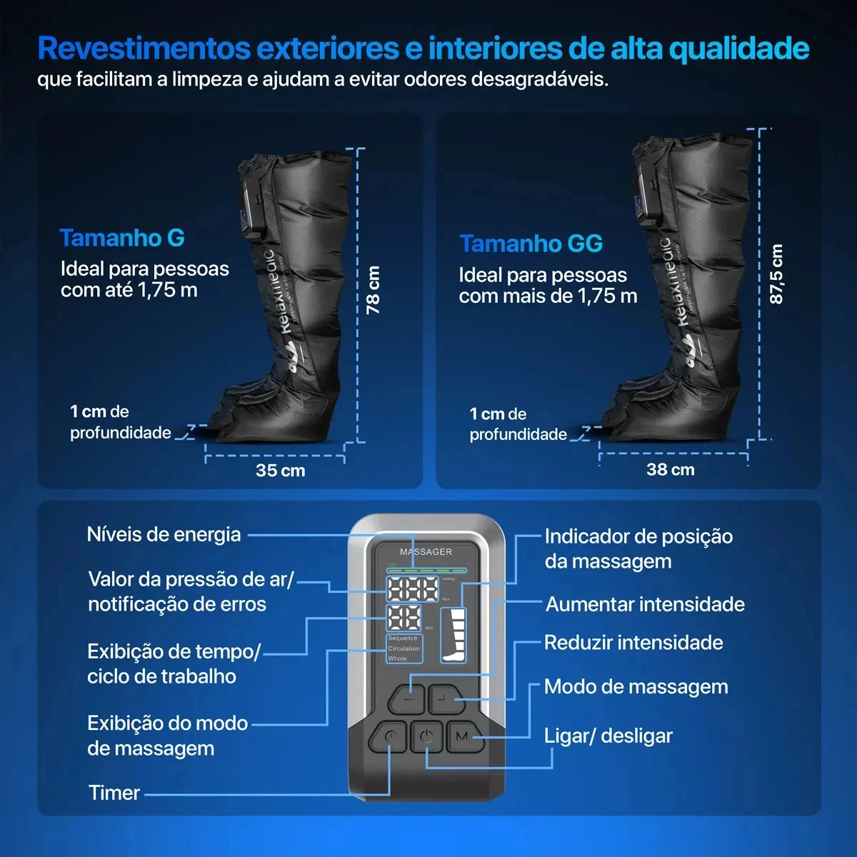 Bota de Compressão Pneumática Relaxmedic F10 Pro para Pernas e Pés