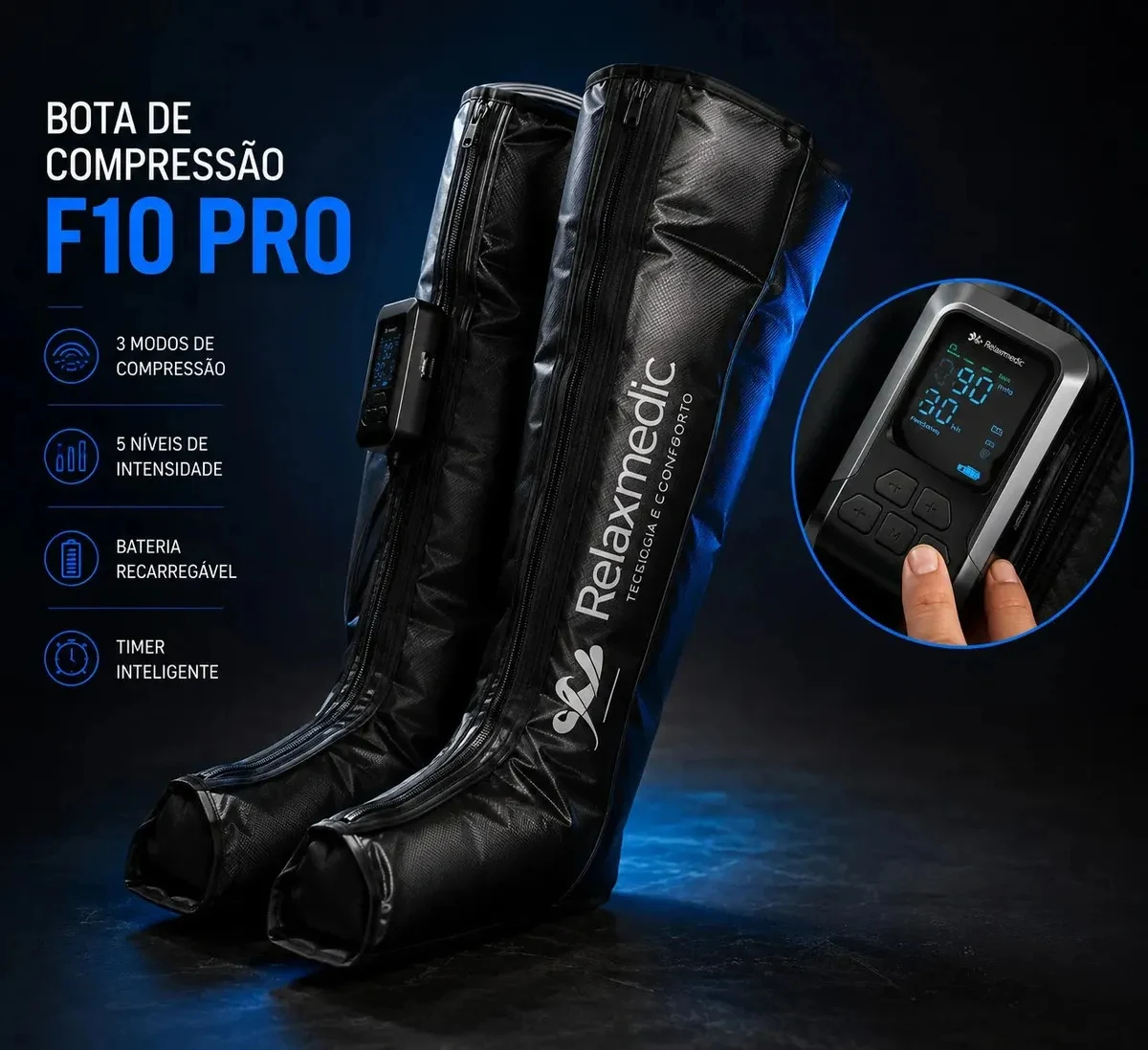 Bota de Compressão Pneumática Relaxmedic F10 Pro para Pernas e Pés
