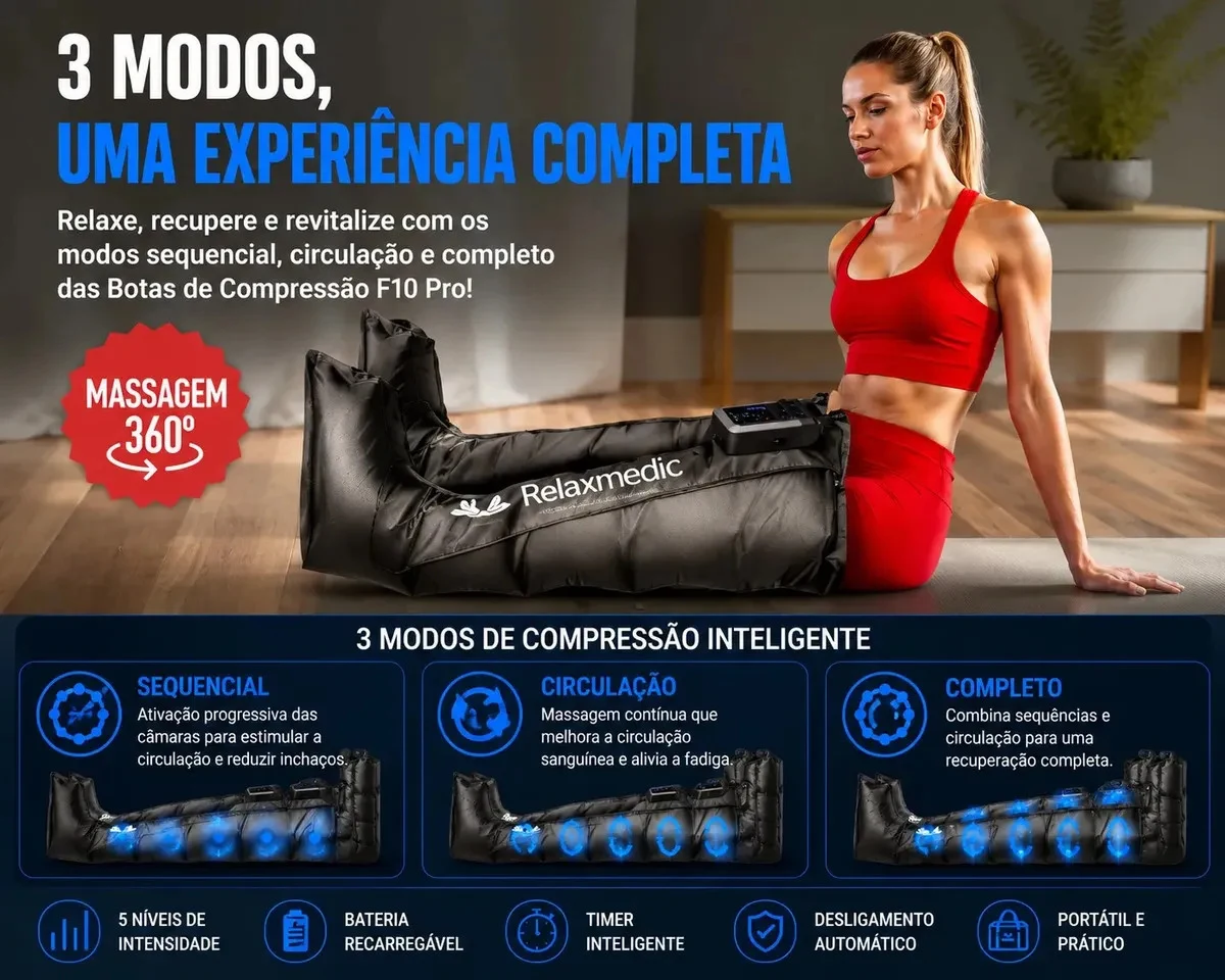 Bota de Compressão Pneumática Relaxmedic F10 Pro para Pernas e Pés