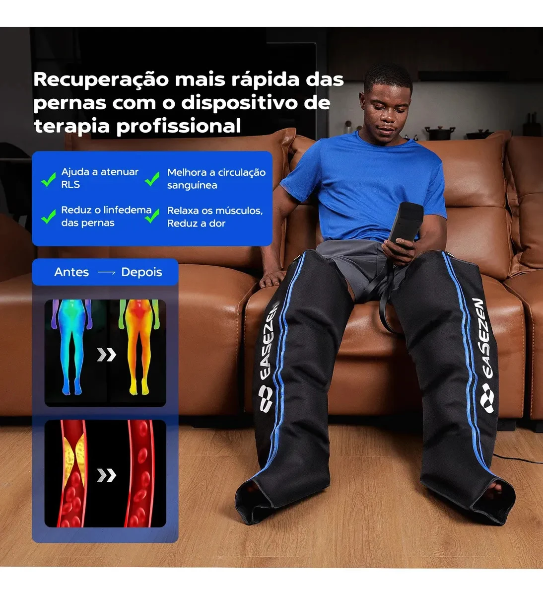 Bota de Compressão Pneumática Easezen para Pés e Pernas 6 Modos