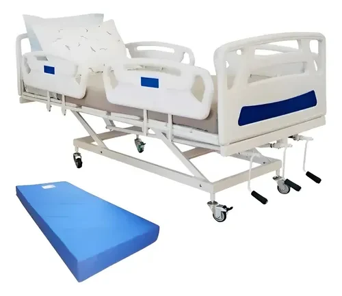 Cama Hospitalar 3 Movimentos Manual + Colchão D33 Branco