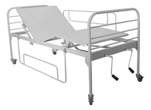 Cama Hospitalar Manual + Colchão + Branco