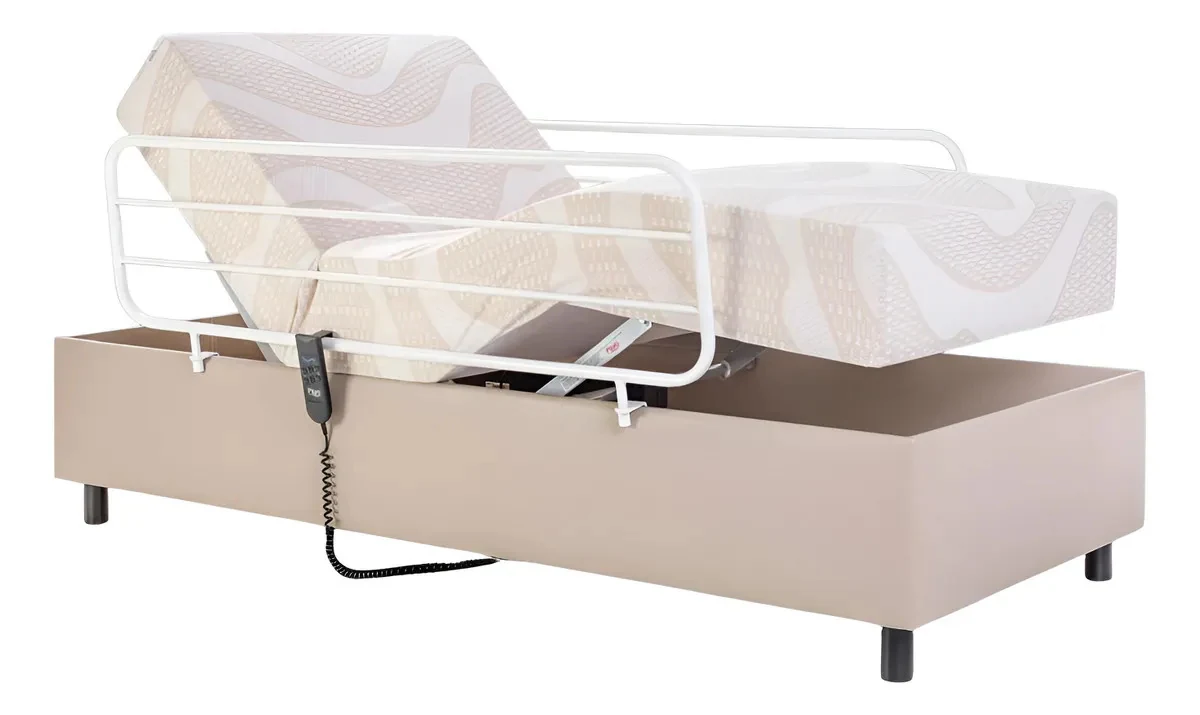Cama Hospitalar Motorizada Que Regula Altura + Colchão Branco 127/220V