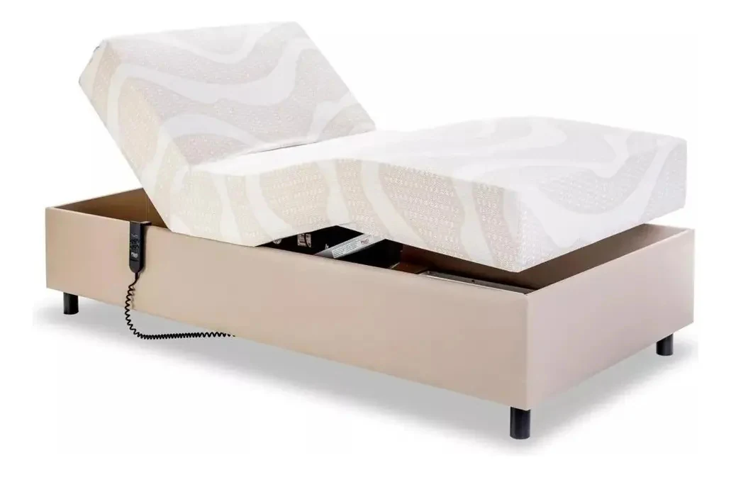 Cama Hospitalar Motorizada Que Regula Altura + Colchão Branco 127/220V
