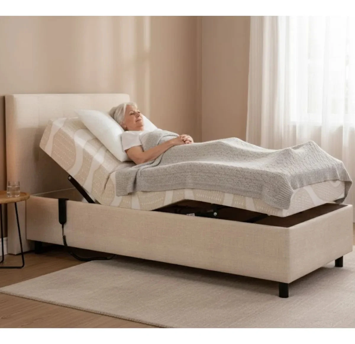 Cama Hospitalar Motorizada Que Regula Altura + Colchão Branco 127/220V