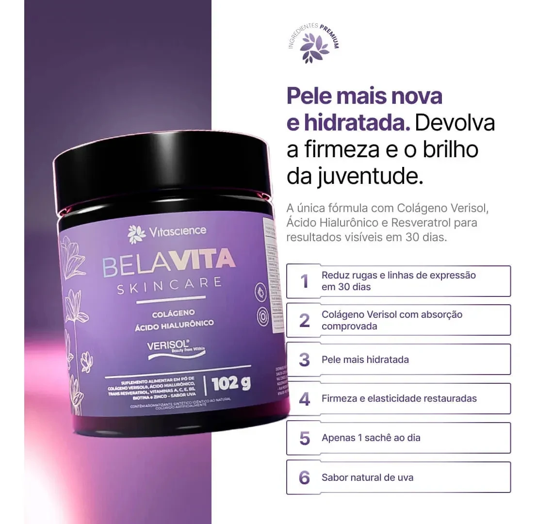 Colágeno BelaVita Skincare Verisol Uva 102 g