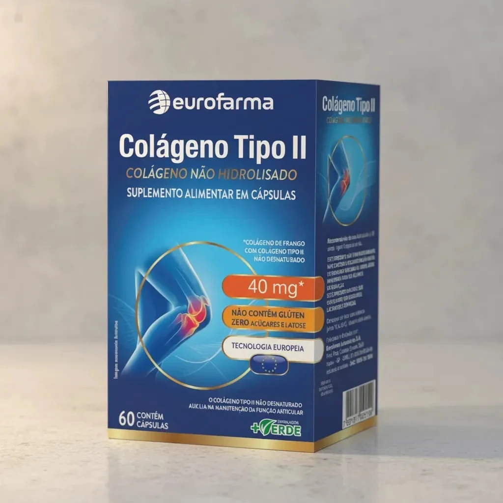 Colágeno Tipo 2 Eurofarma 40 mg com 60 Cápsulas