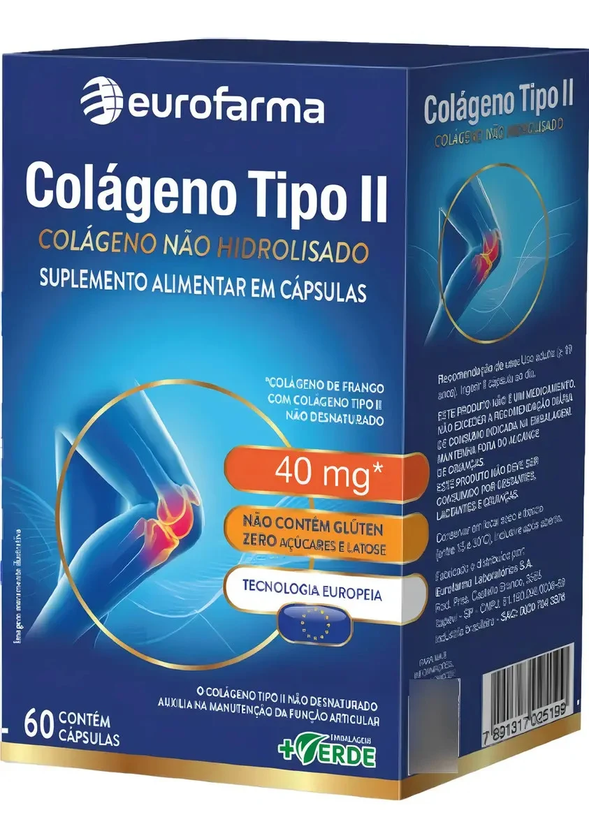 Colágeno Tipo 2 Eurofarma 40 mg com 60 Cápsulas