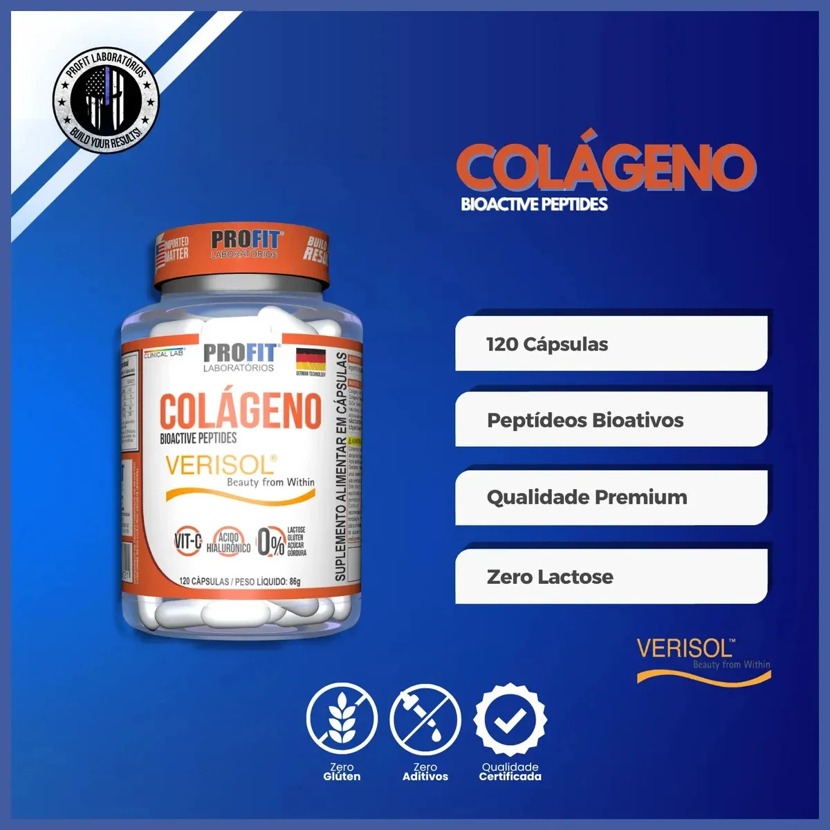 Colágeno Verisol ProFit com Ácido Hialurônico e 120 Cápsulas