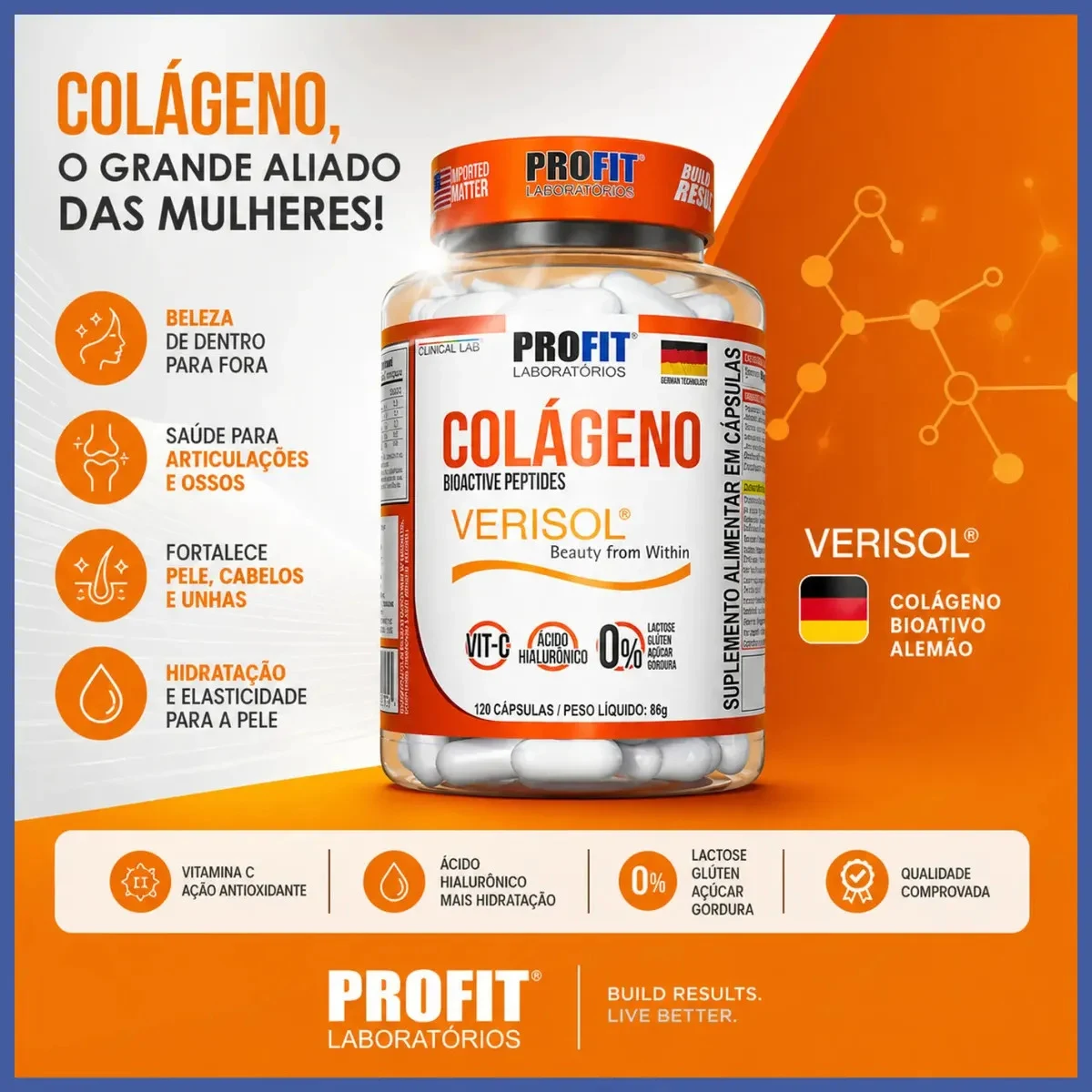 Colágeno Verisol ProFit com Ácido Hialurônico e 120 Cápsulas