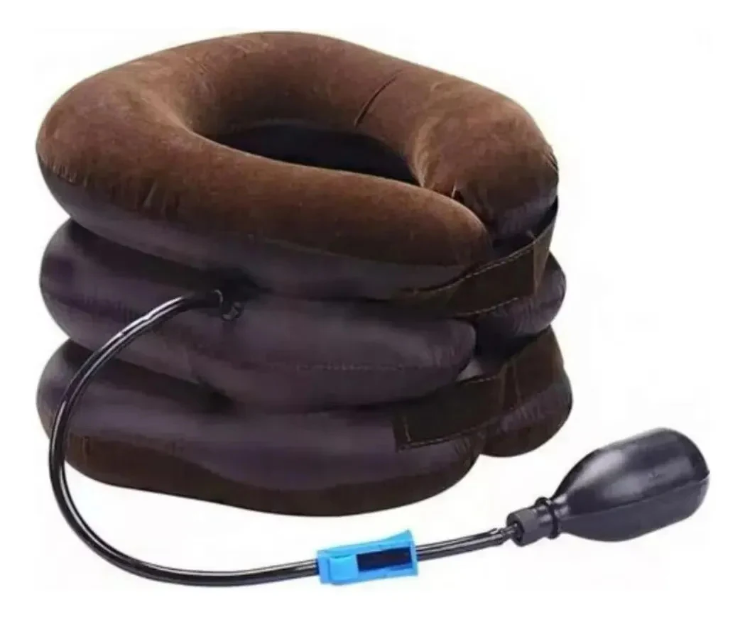 Colar de Tração Cervical Corrige Postura Inflável P/Pescoço Marrom Gg