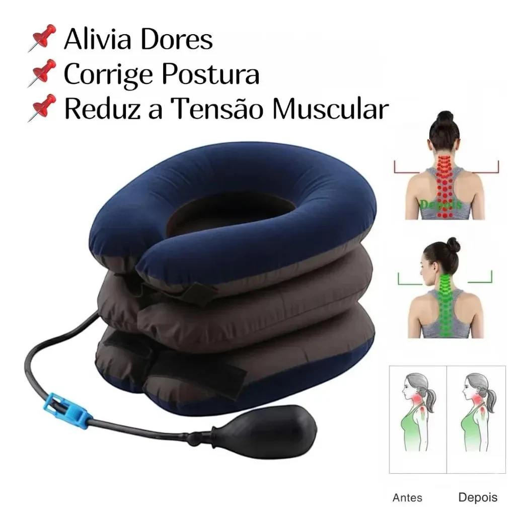 Colar de Tração Cervical Corrige Postura Inflável P/Pescoço Marrom Gg