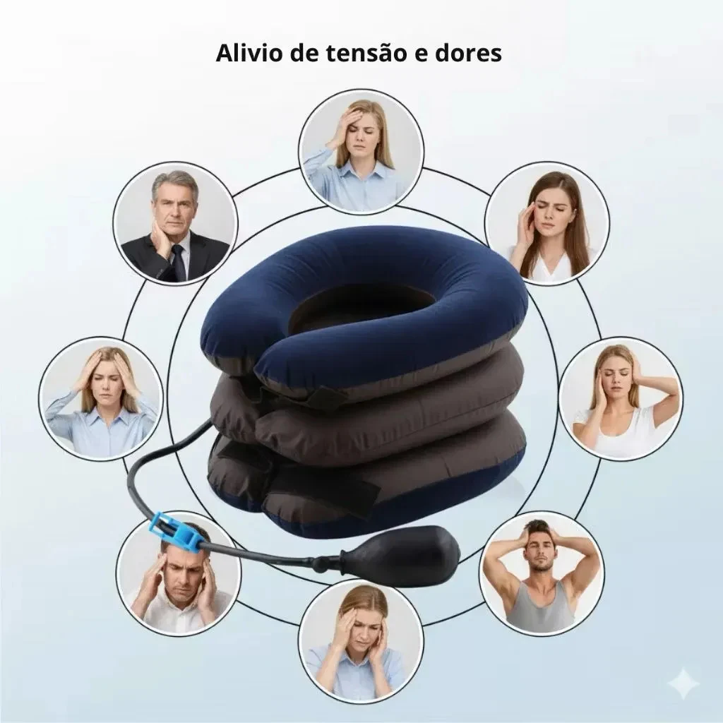 Colar de Tração Cervical Corrige Postura Inflável P/Pescoço Marrom Gg