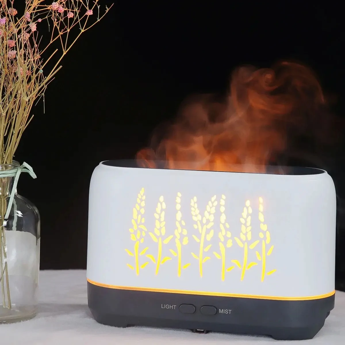 Difusor Aromático Purificador Umidificador Névoa Chamas Led Madeira