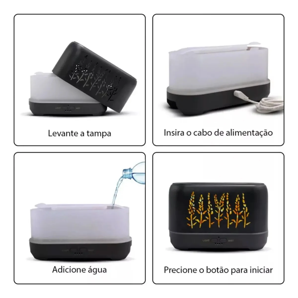 Difusor Aromático Purificador Umidificador Névoa Chamas Led Madeira
