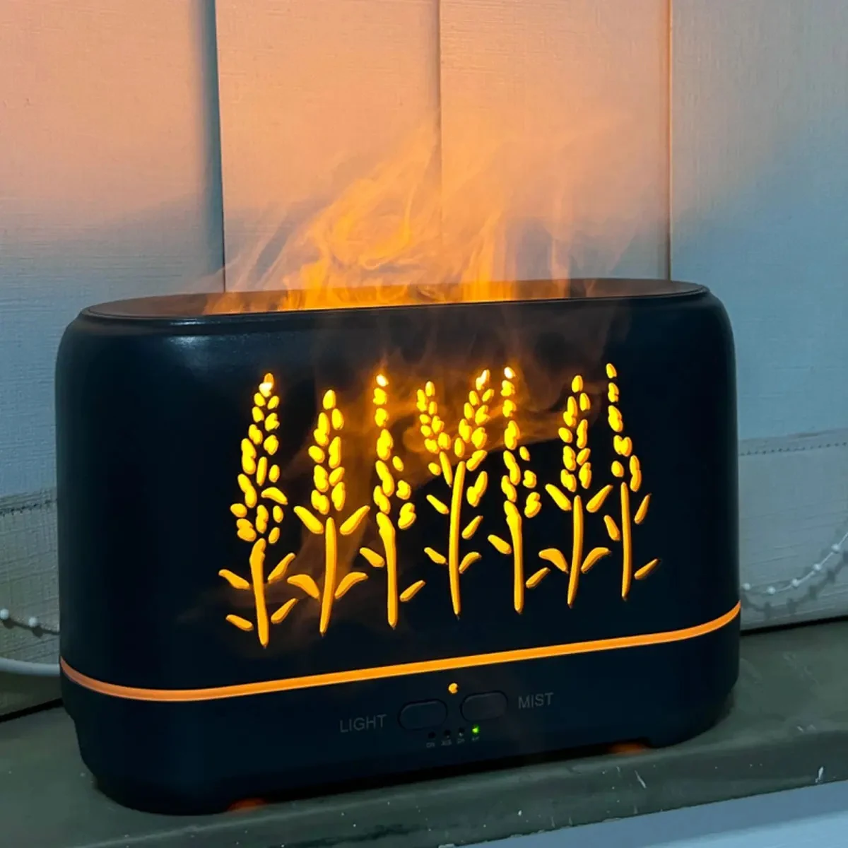 Difusor Aromático Purificador Umidificador Névoa Chamas Led Madeira
