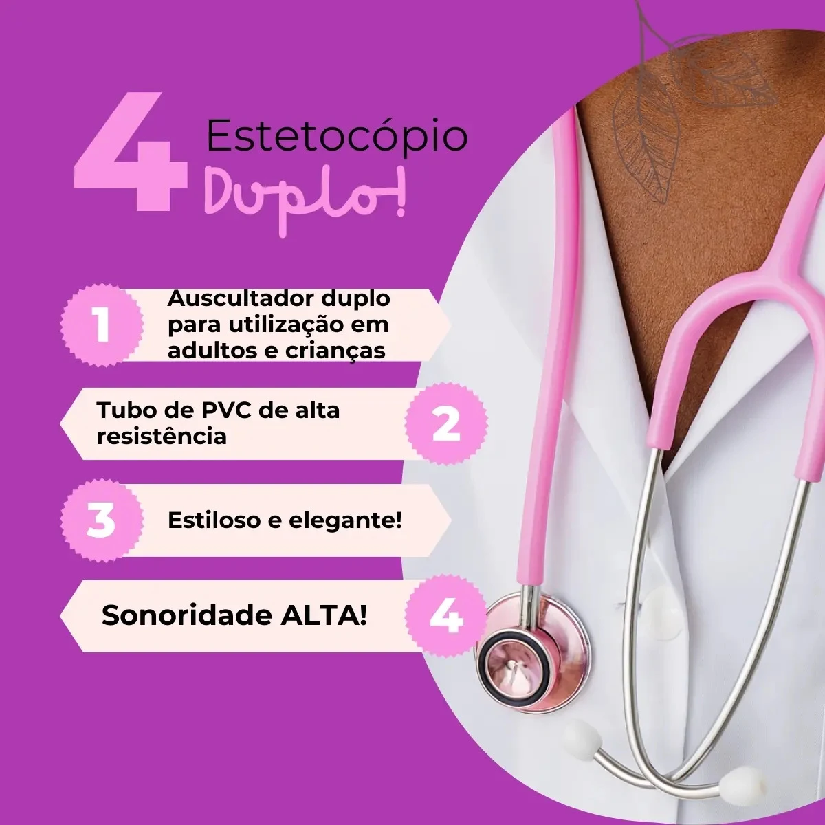 Estetoscópio Bioland E100D Duplo Adulto e Infantil Rosa Pink