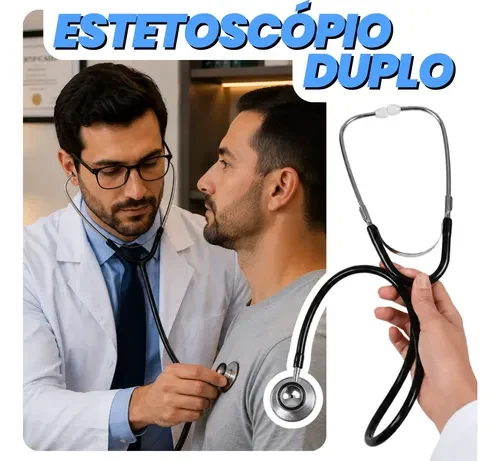 Estetoscópio Profissional Duplo Preto para Ausculta