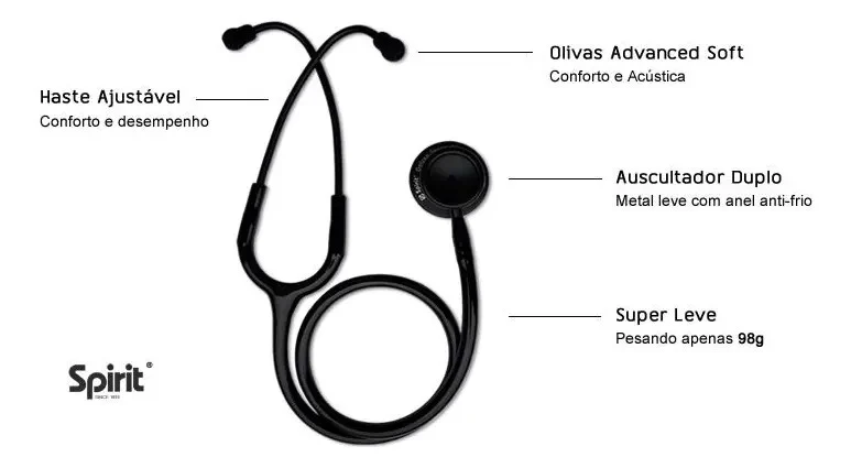 Estetoscópio Spirit MD Pro-Lite Adulto Black Edition