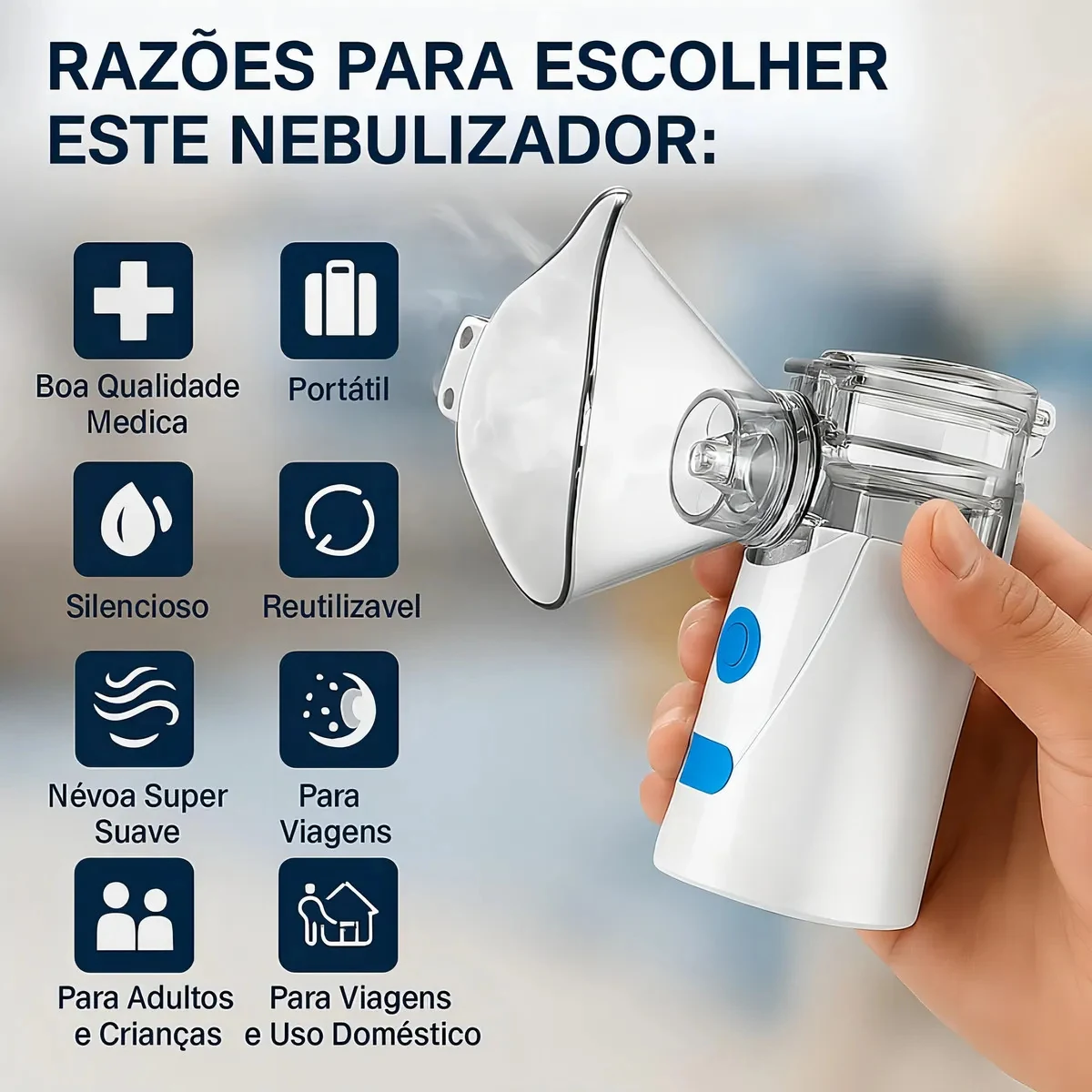 Inalador Nebulizador Portátil Mesh Sem Fio Silencioso Branco Compacto Mesh Bivolt