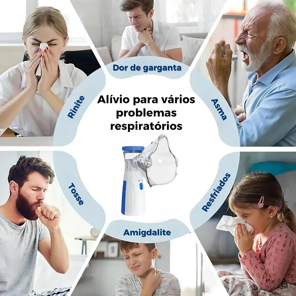 Inalador Nebulizador Portátil Mesh Sem Fio Silencioso Branco Compacto Mesh Bivolt