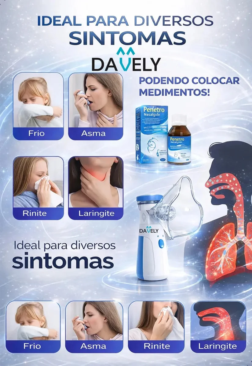 Inalador Nebulizador Portátil Mesh Sem Fio Silencioso Branco Compacto Mesh Bivolt