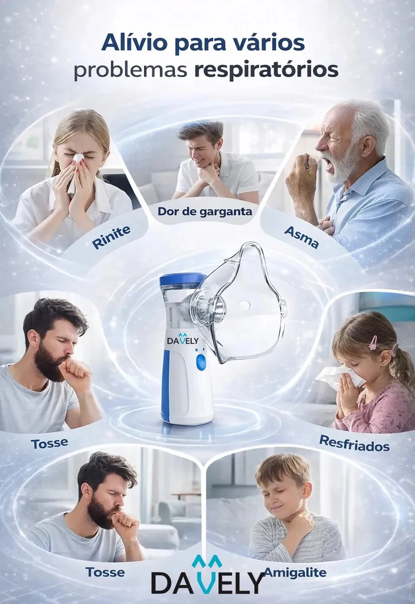 Inalador Nebulizador Portátil Mesh Sem Fio Silencioso Branco Compacto Mesh Bivolt