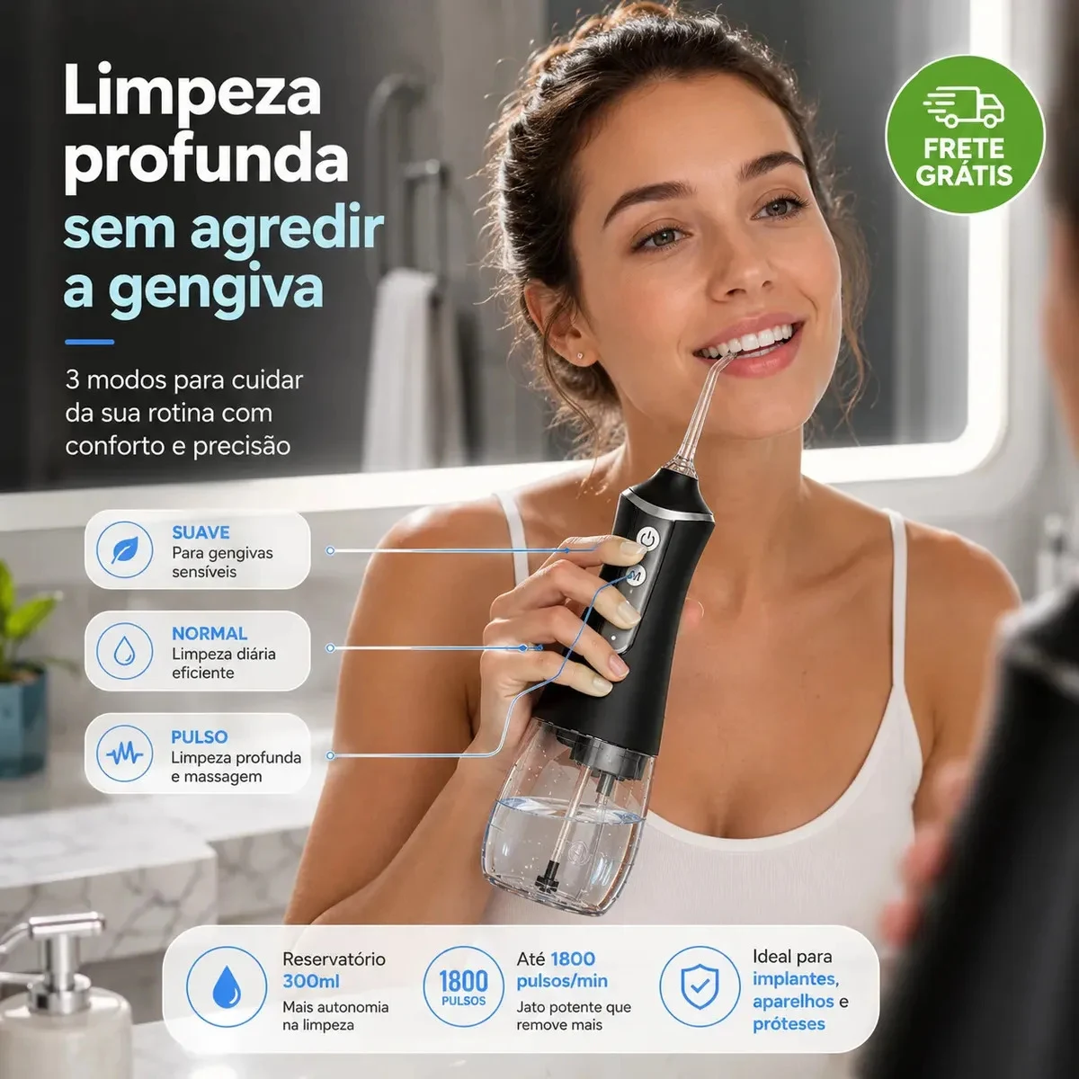 Irrigador Oral Portátil Indue Variedades 300 mL com 5 Bicos