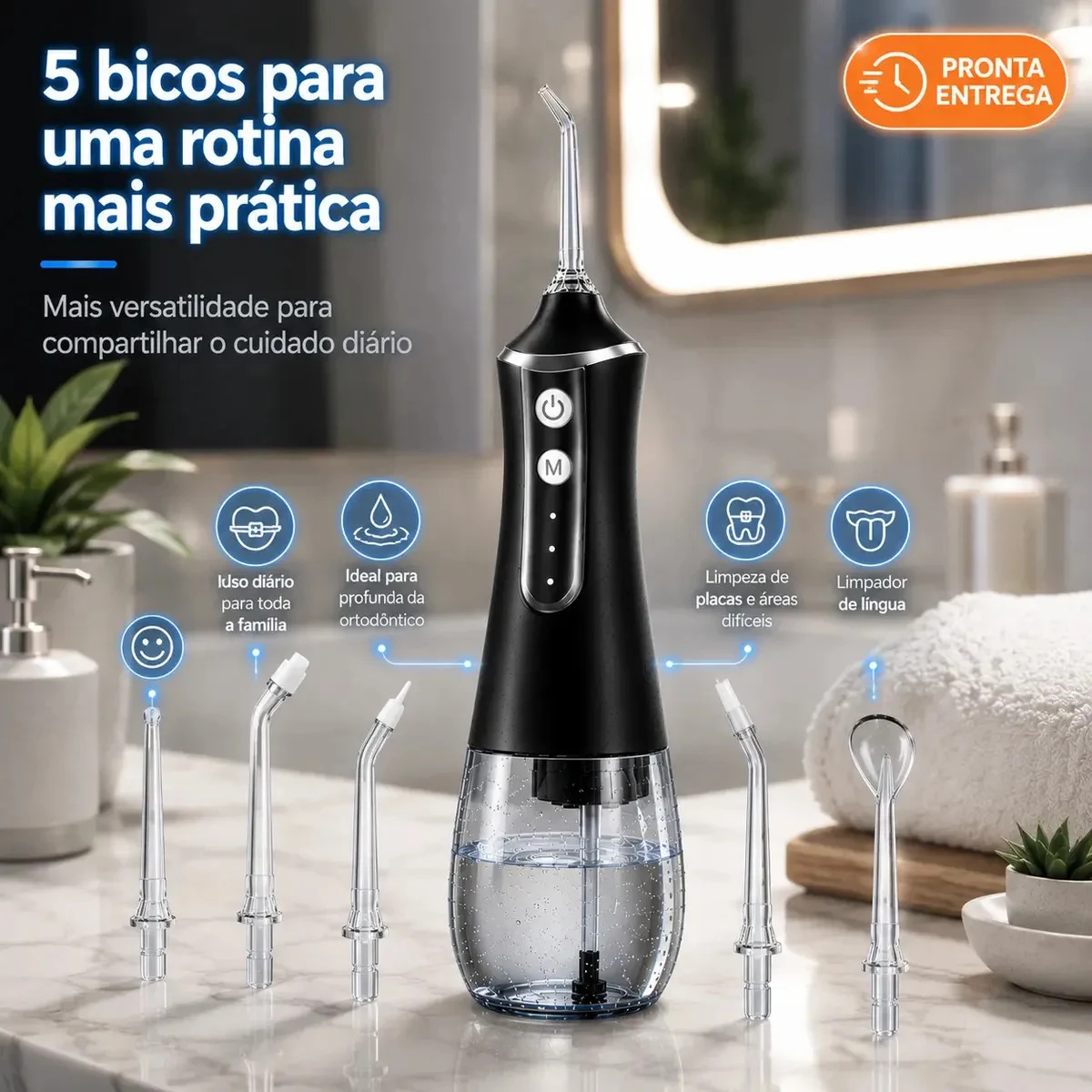 Irrigador Oral Portátil Indue Variedades 300 mL com 5 Bicos