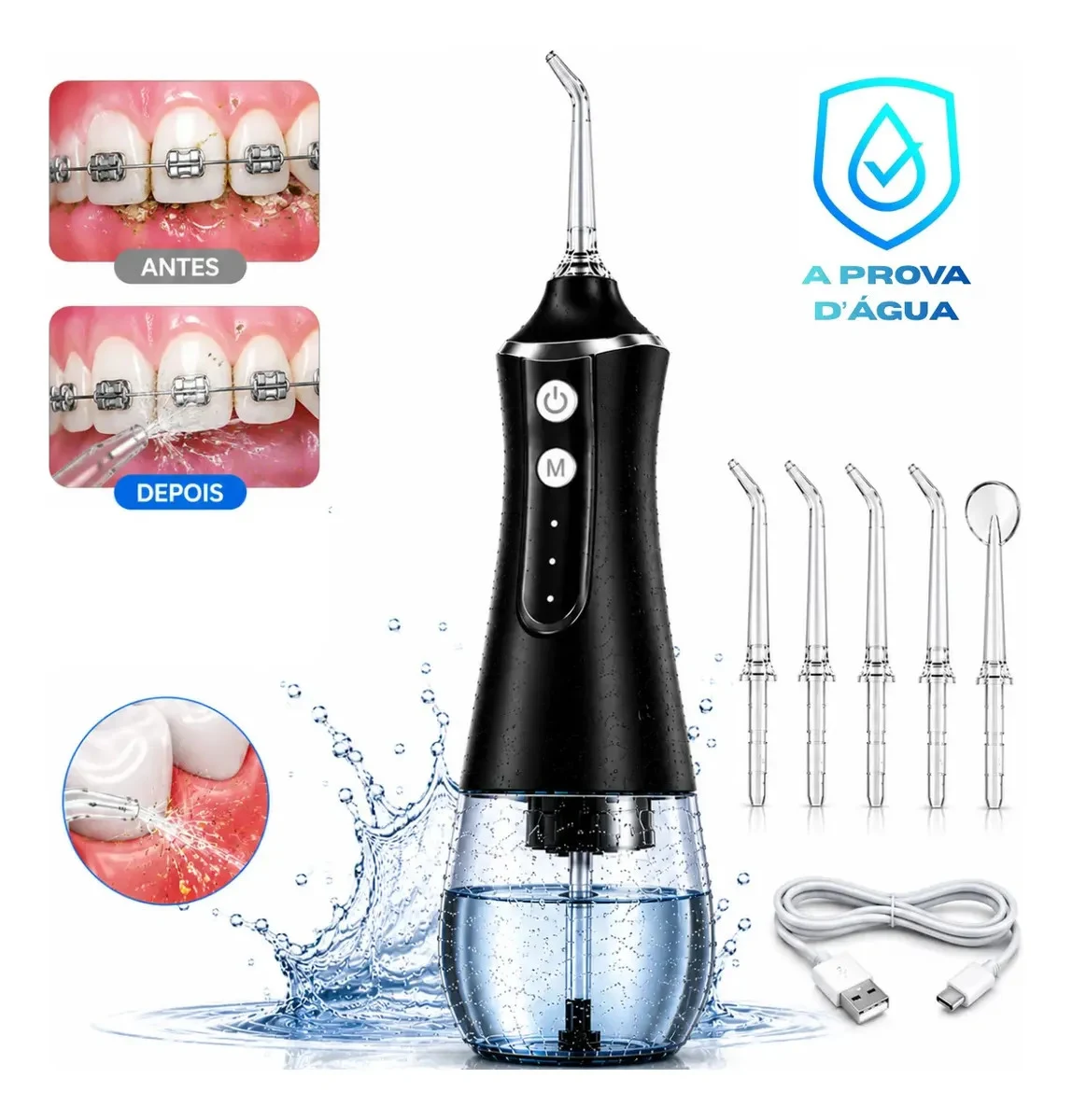 Irrigador Oral Portátil Indue Variedades 300 mL com 5 Bicos