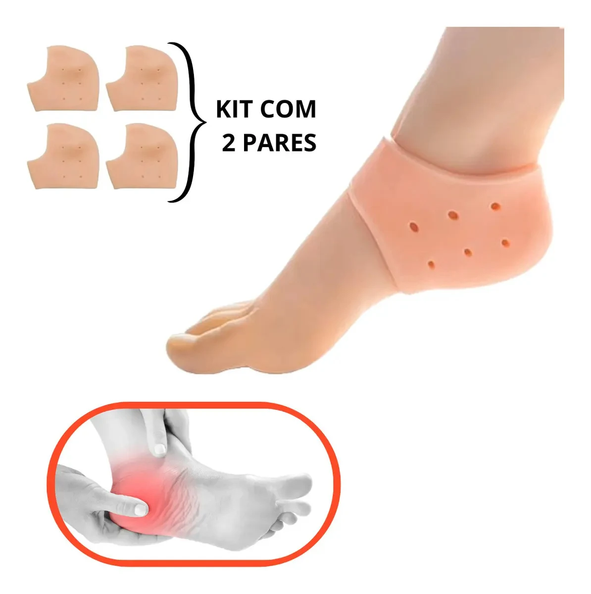Kit com 2 Pares de Protetores de Calcanhar em Silicone PE