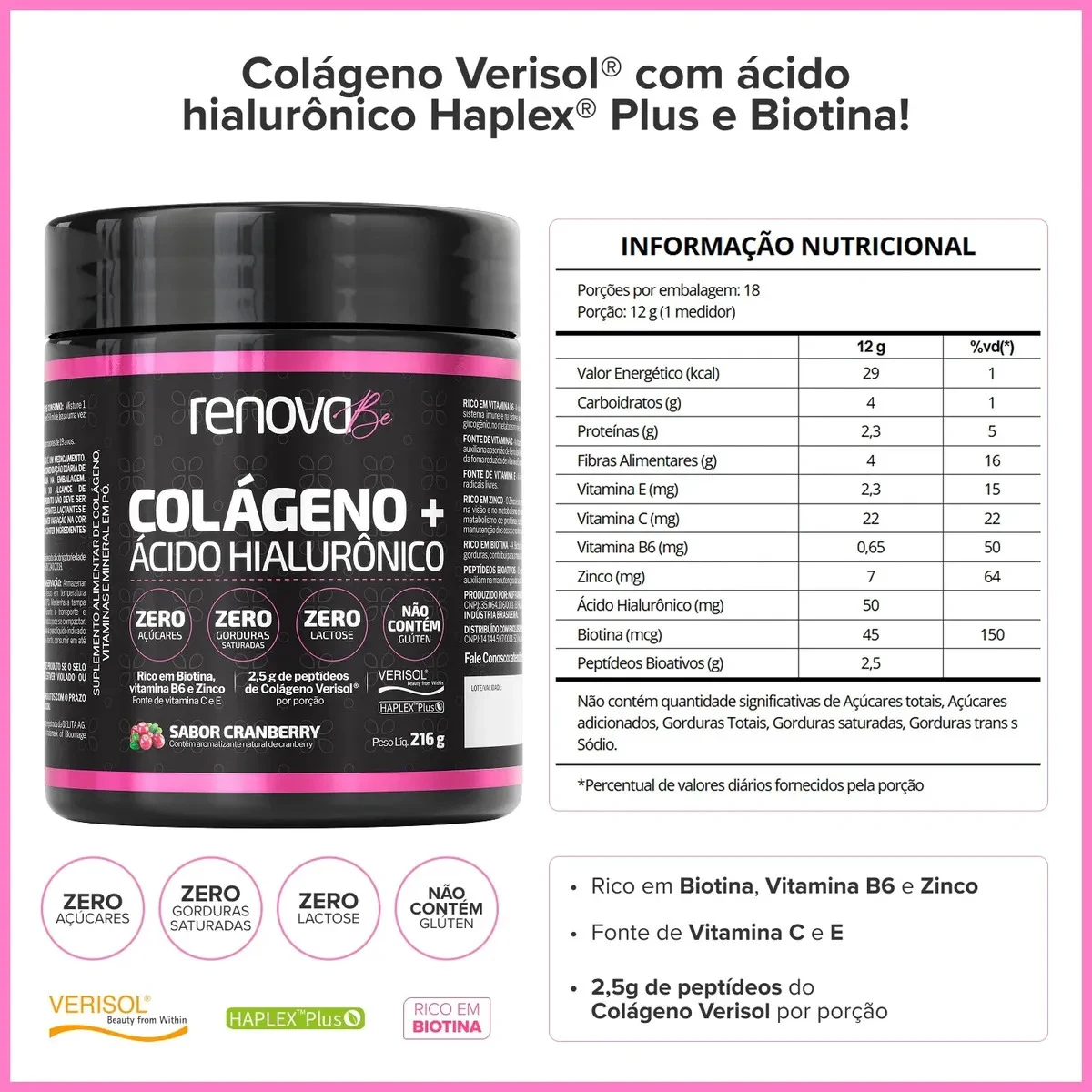 Kit 2 Colágenos Renova Be Cranberry 216 g com 2 Cremes Resveratrol Dia
