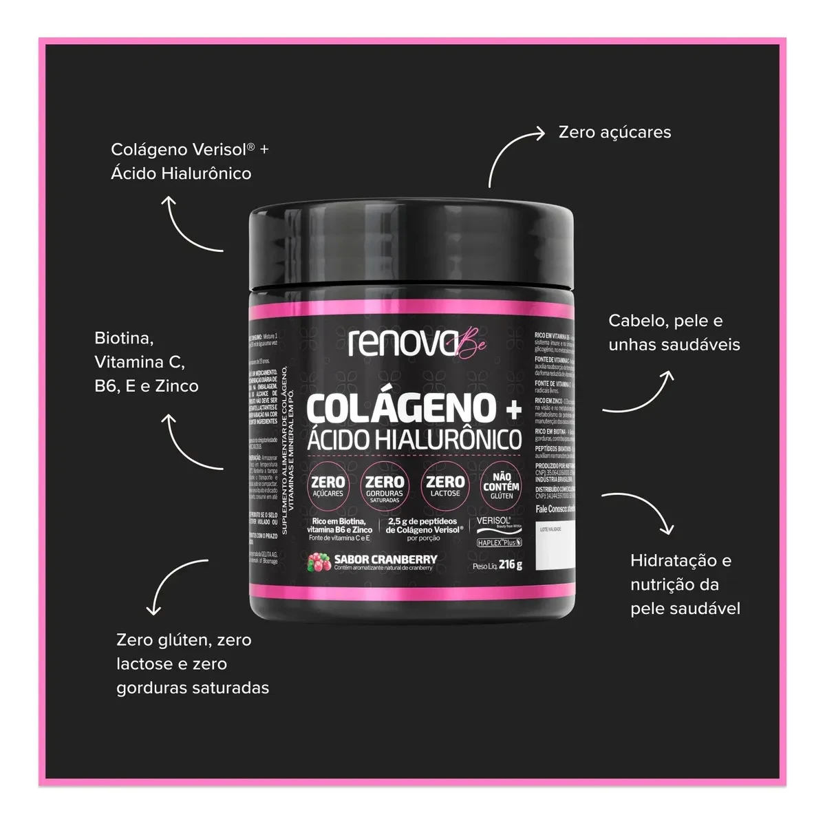 Kit 2 Colágenos Renova Be Cranberry 216 g com 2 Cremes Resveratrol Dia