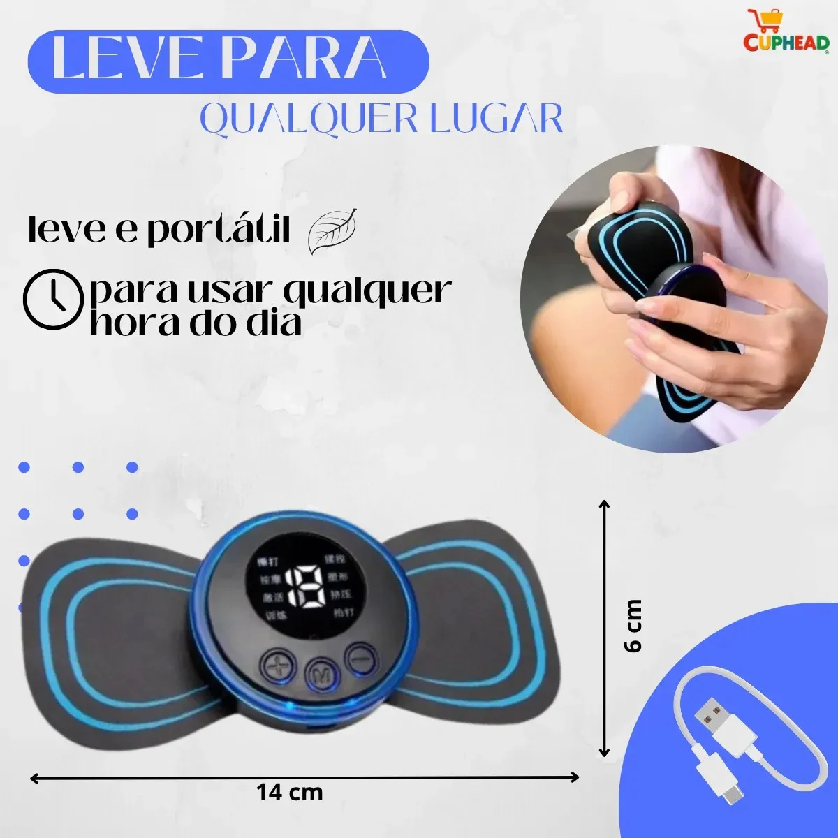 Kit 3 Massageadores Portáteis Recarregáveis Cuphead CH-8554 Bivolt