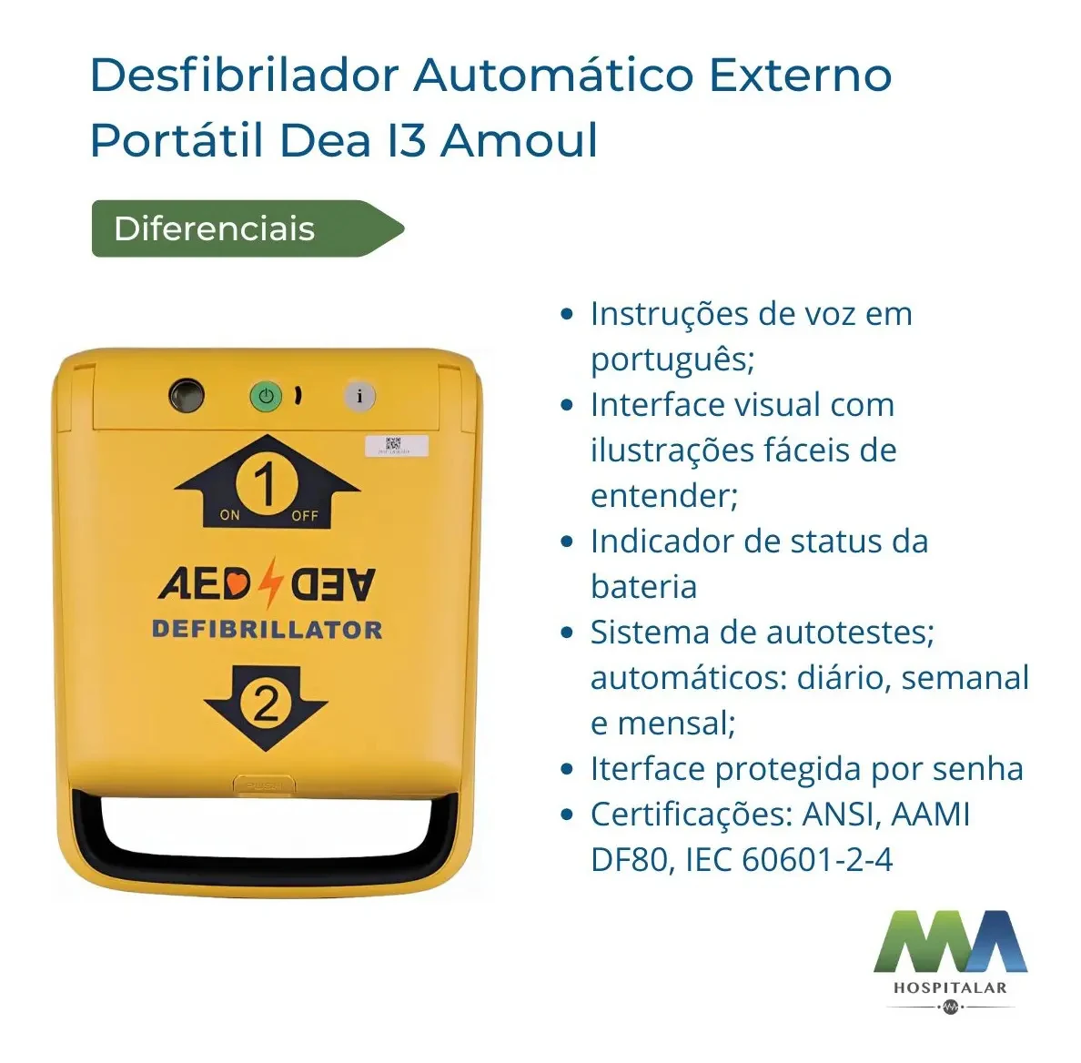Kit Completo Desfibrilador Portátil DEA I3 + Bolsa + Armário