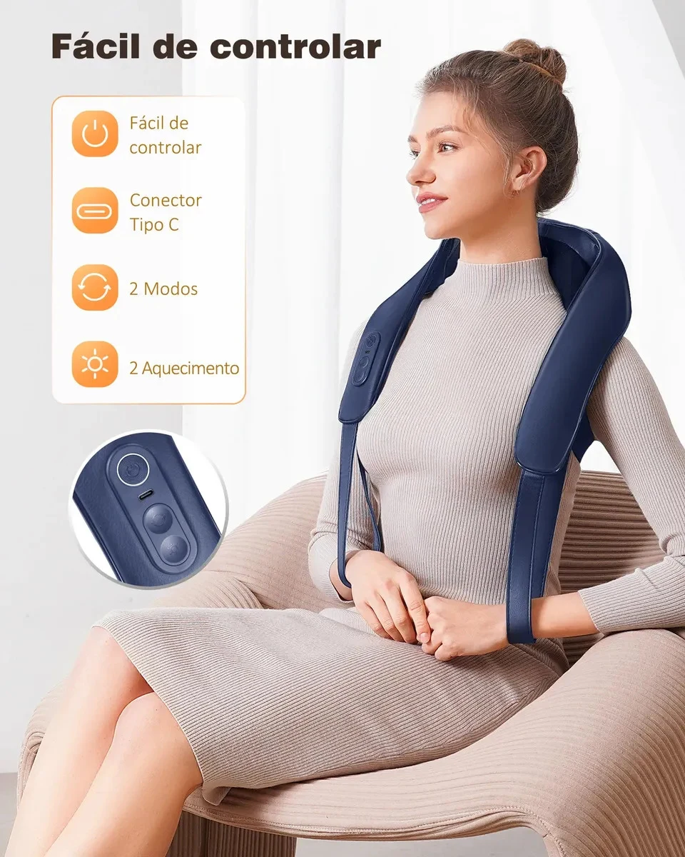 Massageador Cervical Shiatsu Knqze KNB1 para Ombros e Lombar Azul-Marinho